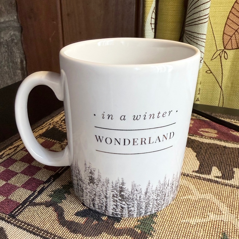 Fringe Coffee Mug White Excellent Winter Wonderland Snowy Forest Pine